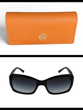 Tory Burch Authentic Black Acetate & Silver Tone Logo Sunglasses w/Case